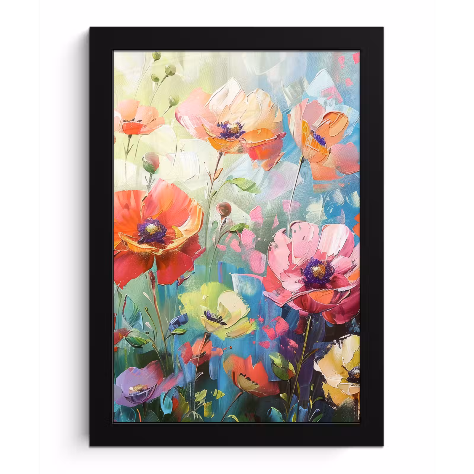 Poster met lijst - Bloemen - Kleurrijk - Waterverf - Natuur - Zomer — 1