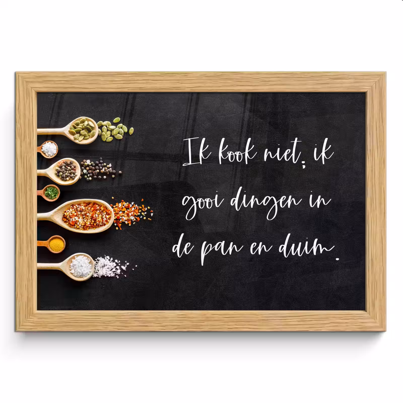Poster met lijst - Ik gooi dingen in de pan en duim - Keuken - Quotes - Spreuken - Humor — 1