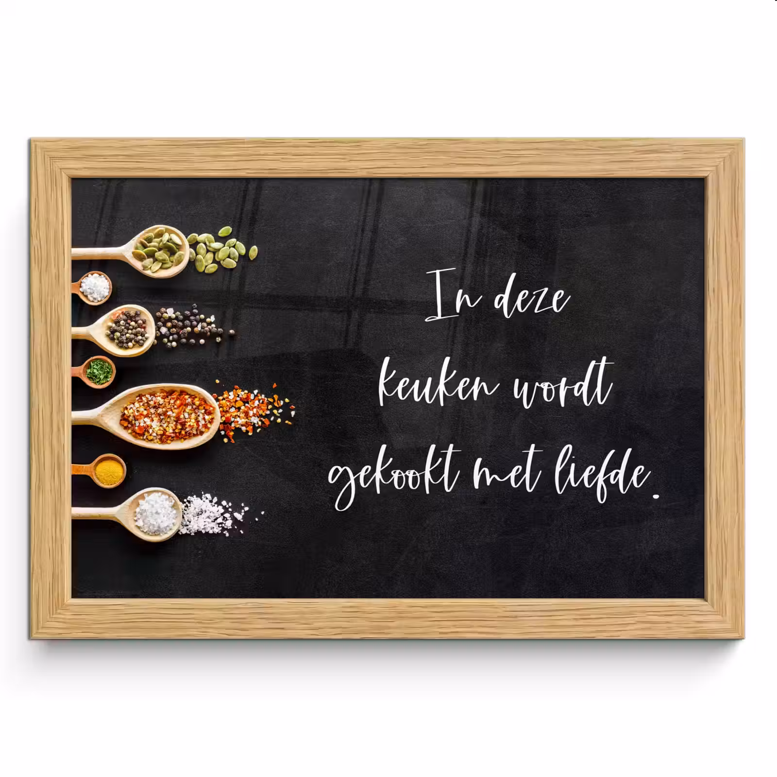 Poster met lijst - Quotes - Keuken - Spreuken - In deze keuken wordt gekookt met liefde - Liefde — 1