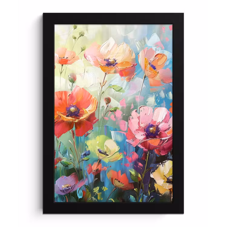 Poster met lijst - Bloemen - Kleurrijk - Waterverf - Natuur - Zomer — 1