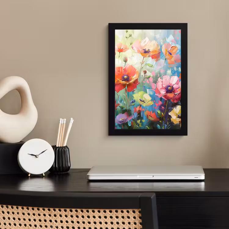 Poster met lijst - Bloemen - Kleurrijk - Waterverf - Natuur - Zomer — 2
