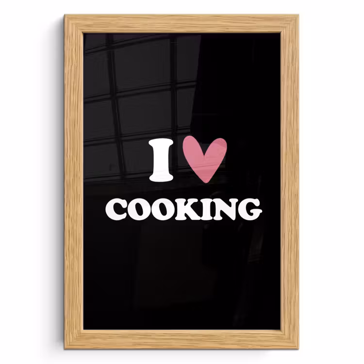 Poster met lijst - I love cooking - Koken - Hartje - Kookliefhebber - Kok - Spreuken — 1