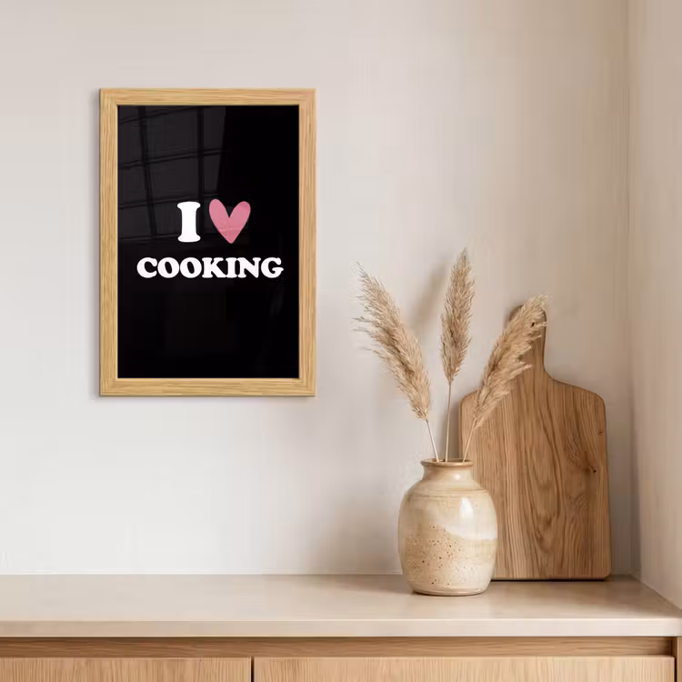 Poster met lijst - I love cooking - Koken - Hartje - Kookliefhebber - Kok - Spreuken — 3