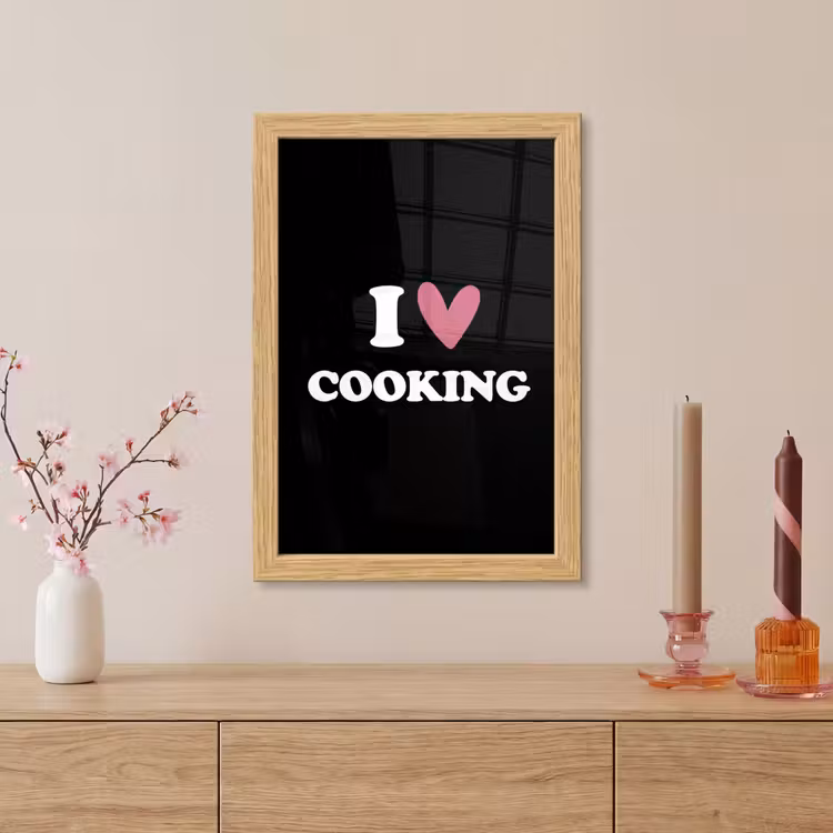 Poster met lijst - I love cooking - Koken - Hartje - Kookliefhebber - Kok - Spreuken — 5