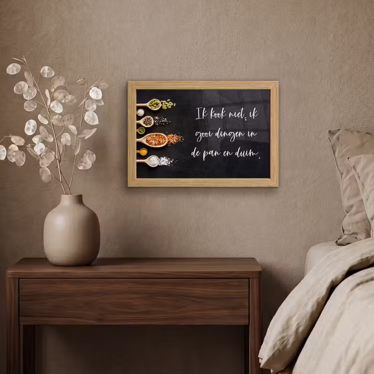 Poster met lijst - Ik gooi dingen in de pan en duim - Keuken - Quotes - Spreuken - Humor — 4