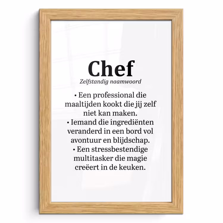 Poster met lijst - Kok - Definitie - Chef - Koken - Keuken - Spreuken - Woordenboek — 1