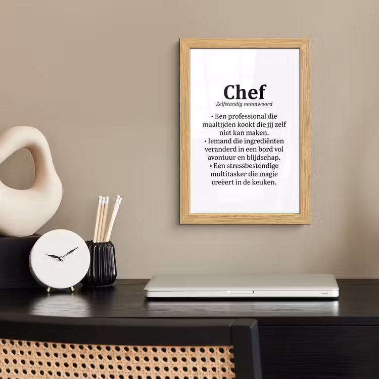 Poster met lijst - Kok - Definitie - Chef - Koken - Keuken - Spreuken - Woordenboek — 2