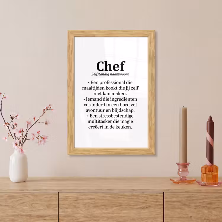 Poster met lijst - Kok - Definitie - Chef - Koken - Keuken - Spreuken - Woordenboek — 5