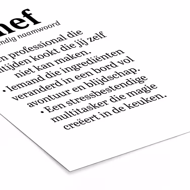Poster met lijst - Kok - Definitie - Chef - Koken - Keuken - Spreuken - Woordenboek — 7