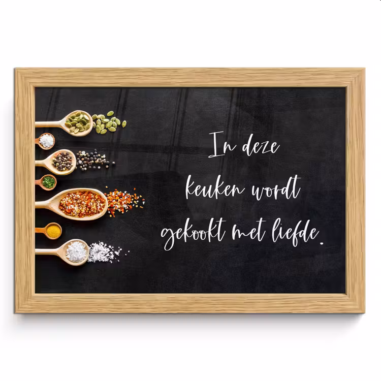 Poster met lijst - Quotes - Keuken - Spreuken - In deze keuken wordt gekookt met liefde - Liefde — 1