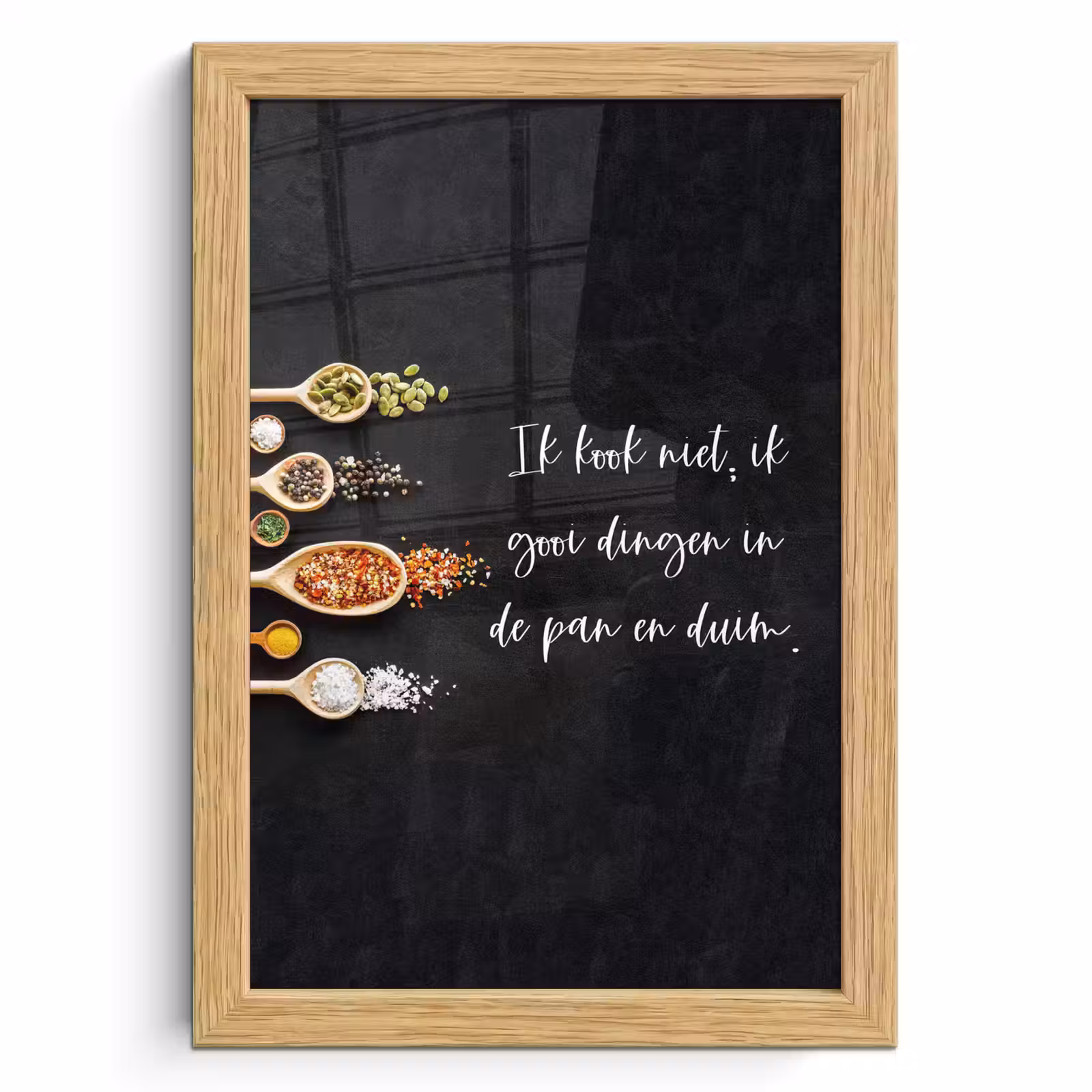 Poster met lijst - Ik gooi dingen in de pan en duim - Keuken - Quotes - Spreuken - Humor — 1