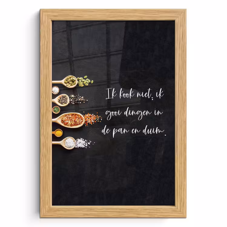 Poster met lijst - Ik gooi dingen in de pan en duim - Keuken - Quotes - Spreuken - Humor — 1