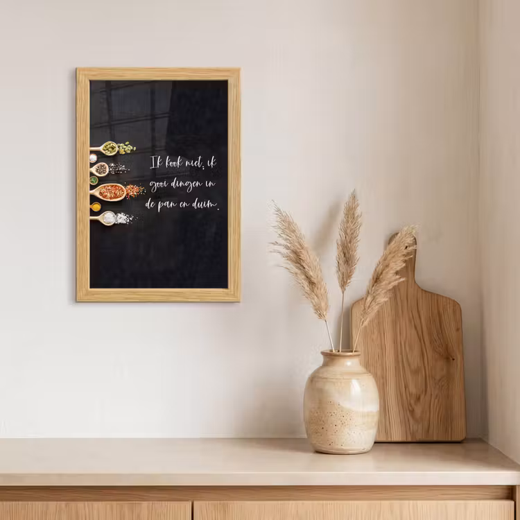 Poster met lijst - Ik gooi dingen in de pan en duim - Keuken - Quotes - Spreuken - Humor — 3