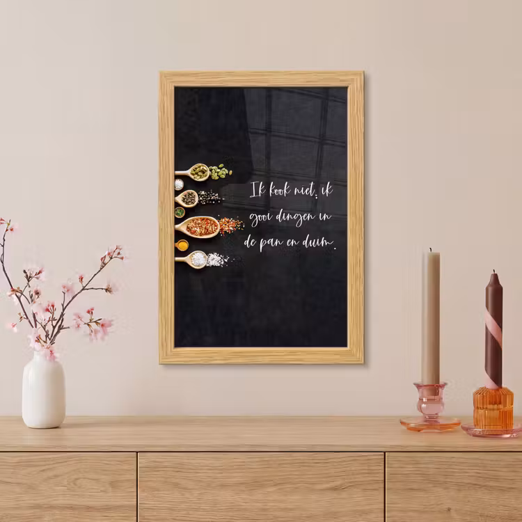 Poster met lijst - Ik gooi dingen in de pan en duim - Keuken - Quotes - Spreuken - Humor — 5