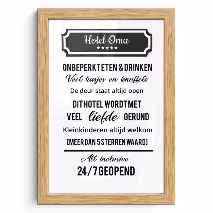 Poster met lijst - Hotel oma - Spreuken - Oma - Quotes — 1