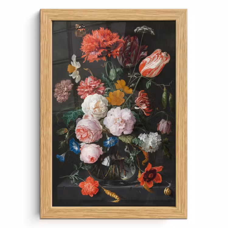 Poster met lijst - Stilleven met bloemen in een glazen vaas - Schilderij van Jan Davidsz. de Heem — 1