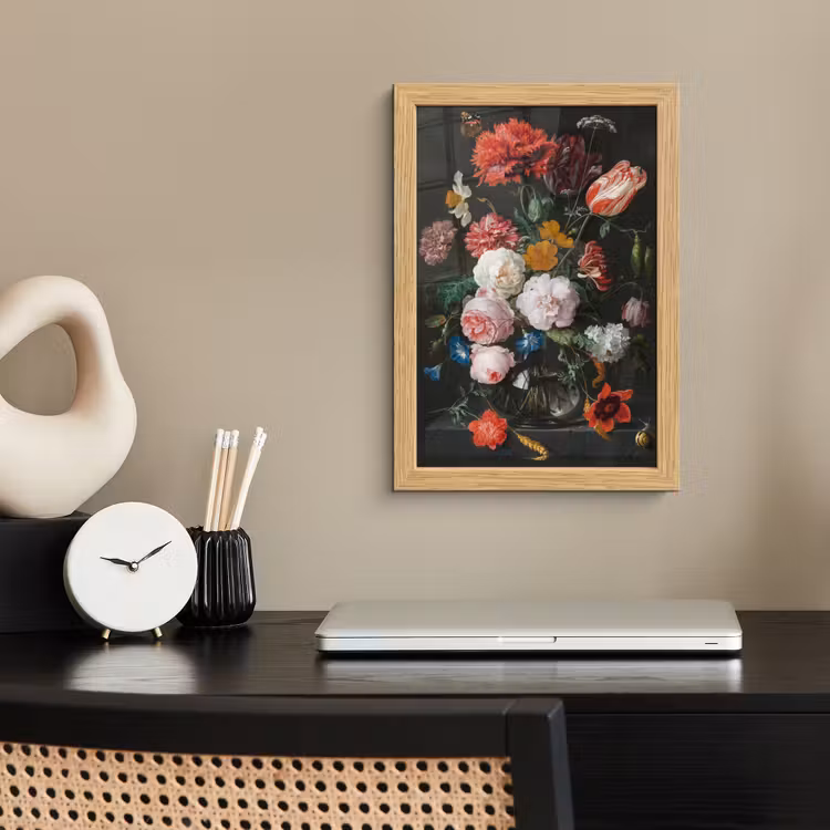 Poster met lijst - Stilleven met bloemen in een glazen vaas - Schilderij van Jan Davidsz. de Heem — 2