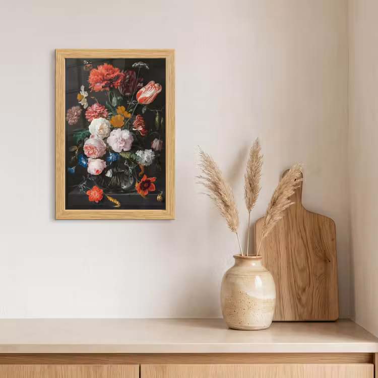 Poster met lijst - Stilleven met bloemen in een glazen vaas - Schilderij van Jan Davidsz. de Heem — 3