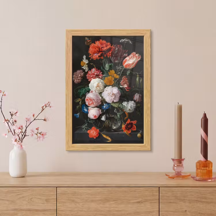 Poster met lijst - Stilleven met bloemen in een glazen vaas - Schilderij van Jan Davidsz. de Heem — 5
