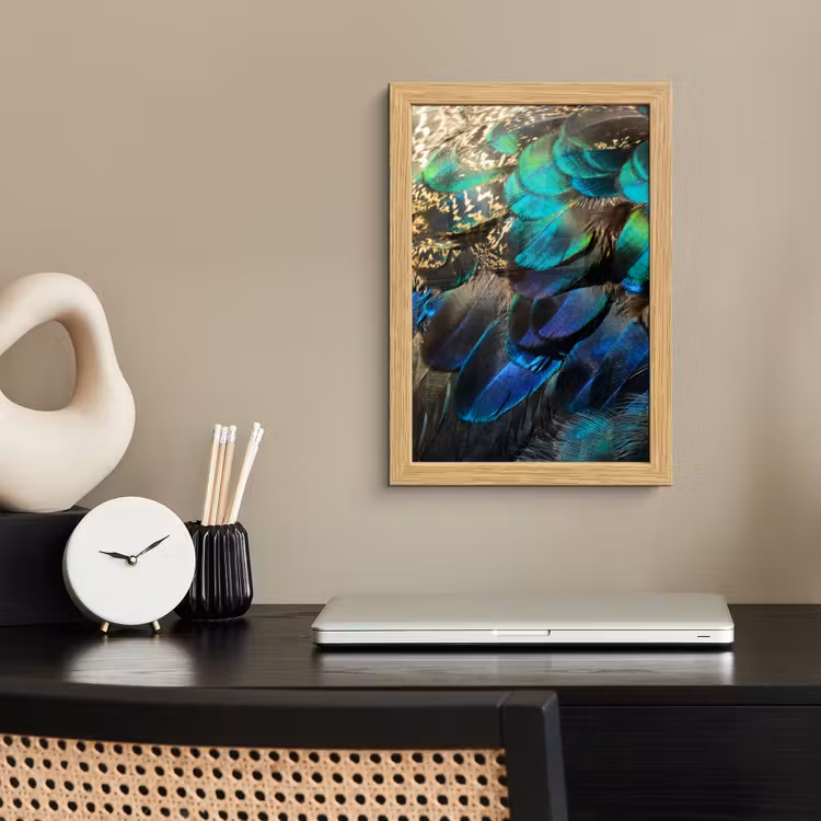 Poster met lijst - Veren - Pauwveren - Pauw - Blauw - Kunst — 2