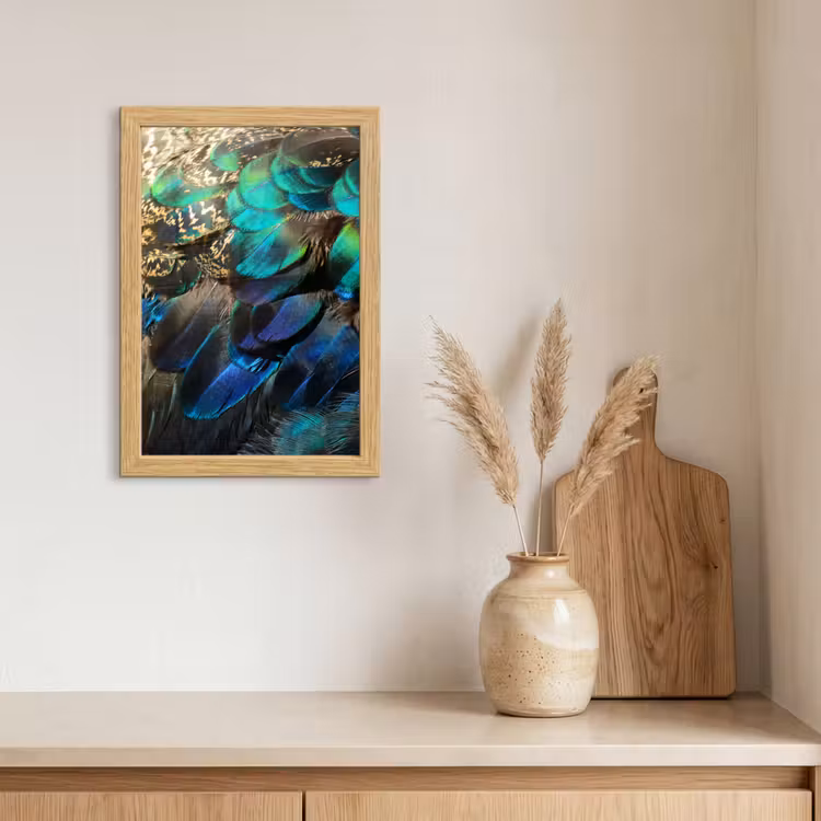 Poster met lijst - Veren - Pauwveren - Pauw - Blauw - Kunst — 3