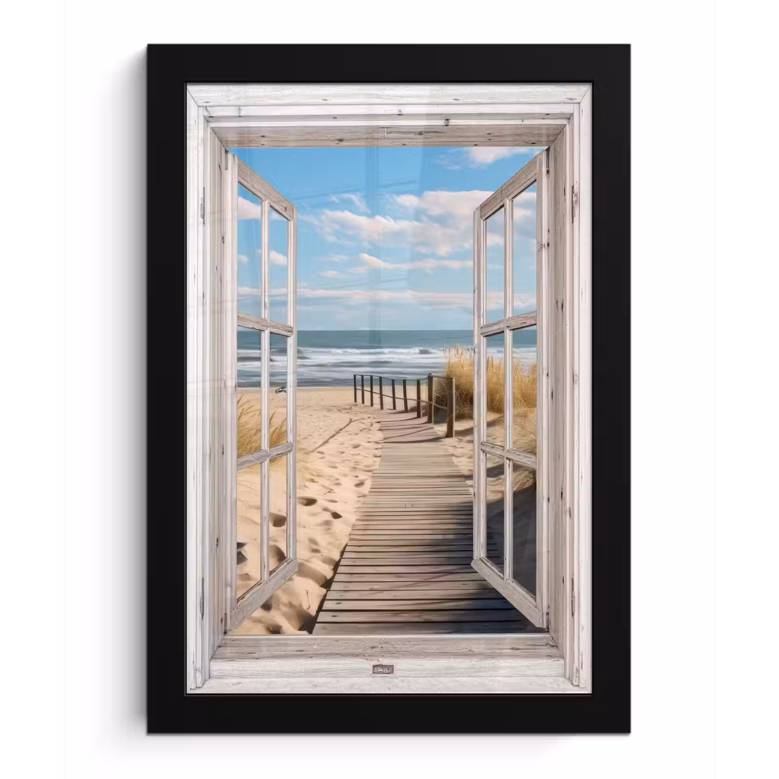Poster met lijst - Raam - Zee - Kust - Natuur - Doorkijk - Strand - Waddenzee — 1