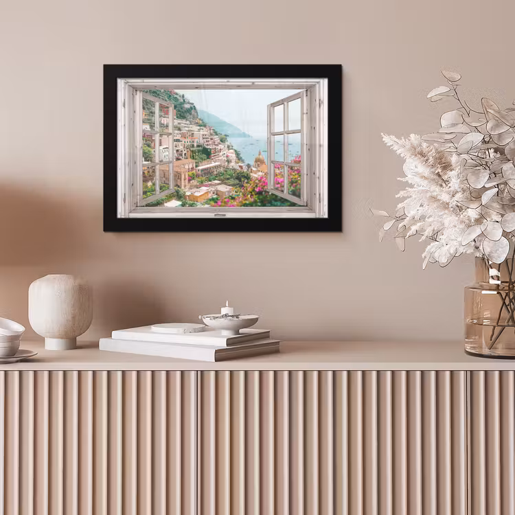 Poster met lijst - Doorkijk - Italië - Bloemen - Zee - Kust - Stad - Bergen — 5
