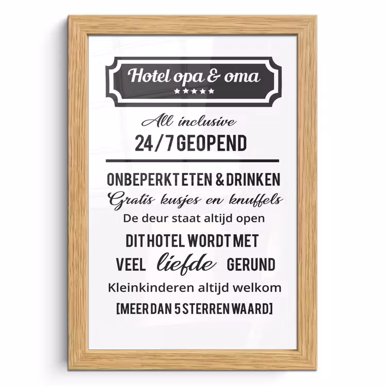 Poster met lijst - Hotel opa & oma - Spreuken - Opa - Quotes - Oma — 1