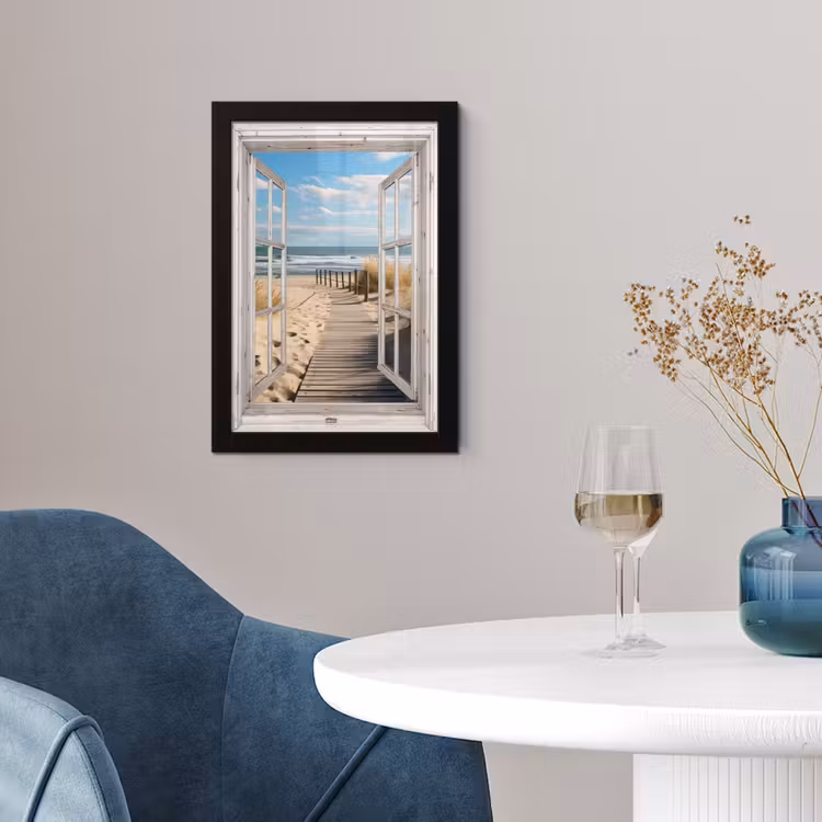 Poster met lijst - Raam - Zee - Kust - Natuur - Doorkijk - Strand - Waddenzee — 4