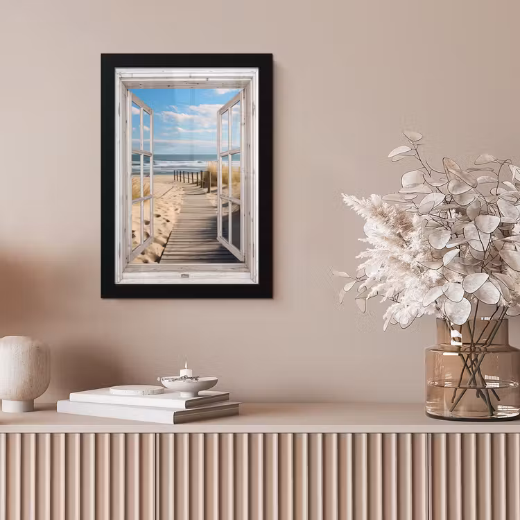 Poster met lijst - Raam - Zee - Kust - Natuur - Doorkijk - Strand - Waddenzee — 5