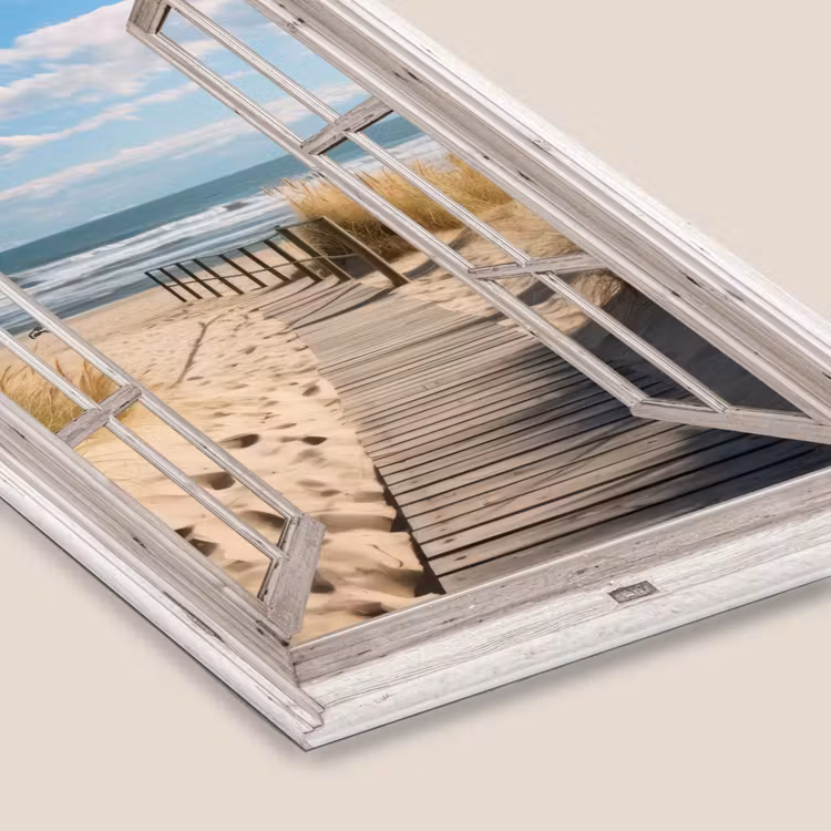 Poster met lijst - Raam - Zee - Kust - Natuur - Doorkijk - Strand - Waddenzee — 7