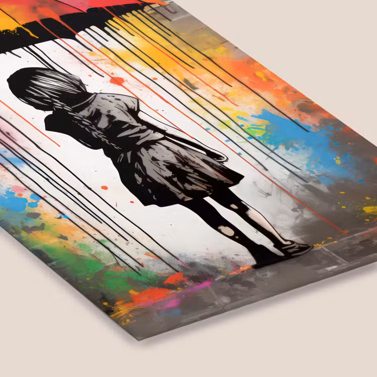 Poster met lijst - Meisje - Kunst - Paraplu - Graffiti - Kleuren - Muur — 7