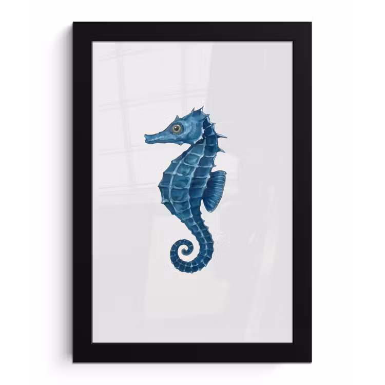 Poster met lijst - Zeepaardje - Staart - Blauw — 1