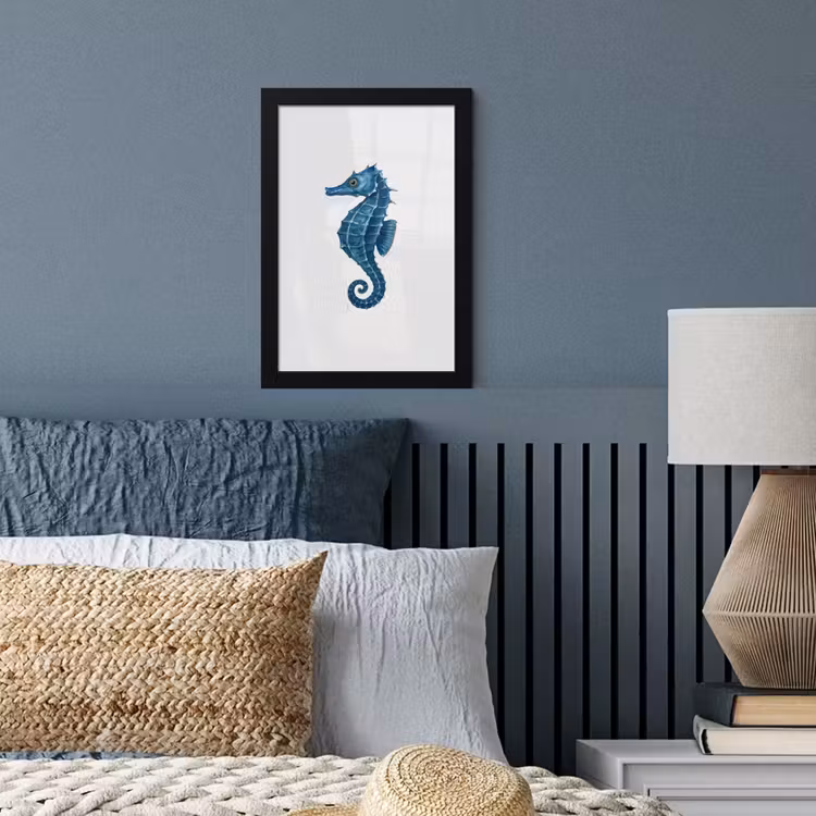 Poster met lijst - Zeepaardje - Staart - Blauw — 3