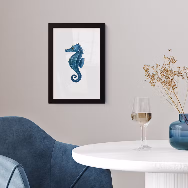 Poster met lijst - Zeepaardje - Staart - Blauw — 4