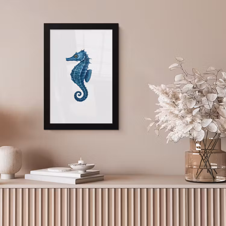 Poster met lijst - Zeepaardje - Staart - Blauw — 5