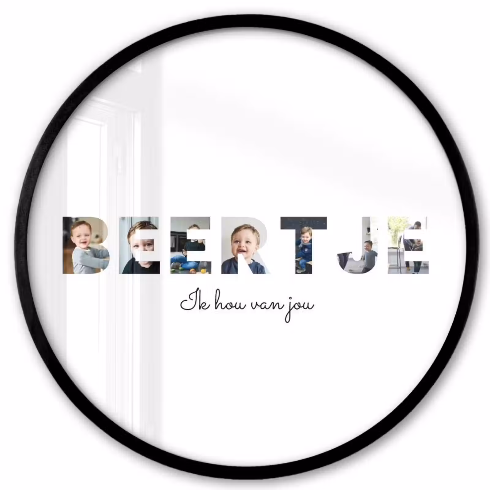 Gepersonaliseerde ronde fotolijst - Beertje - Lettercollage — 1