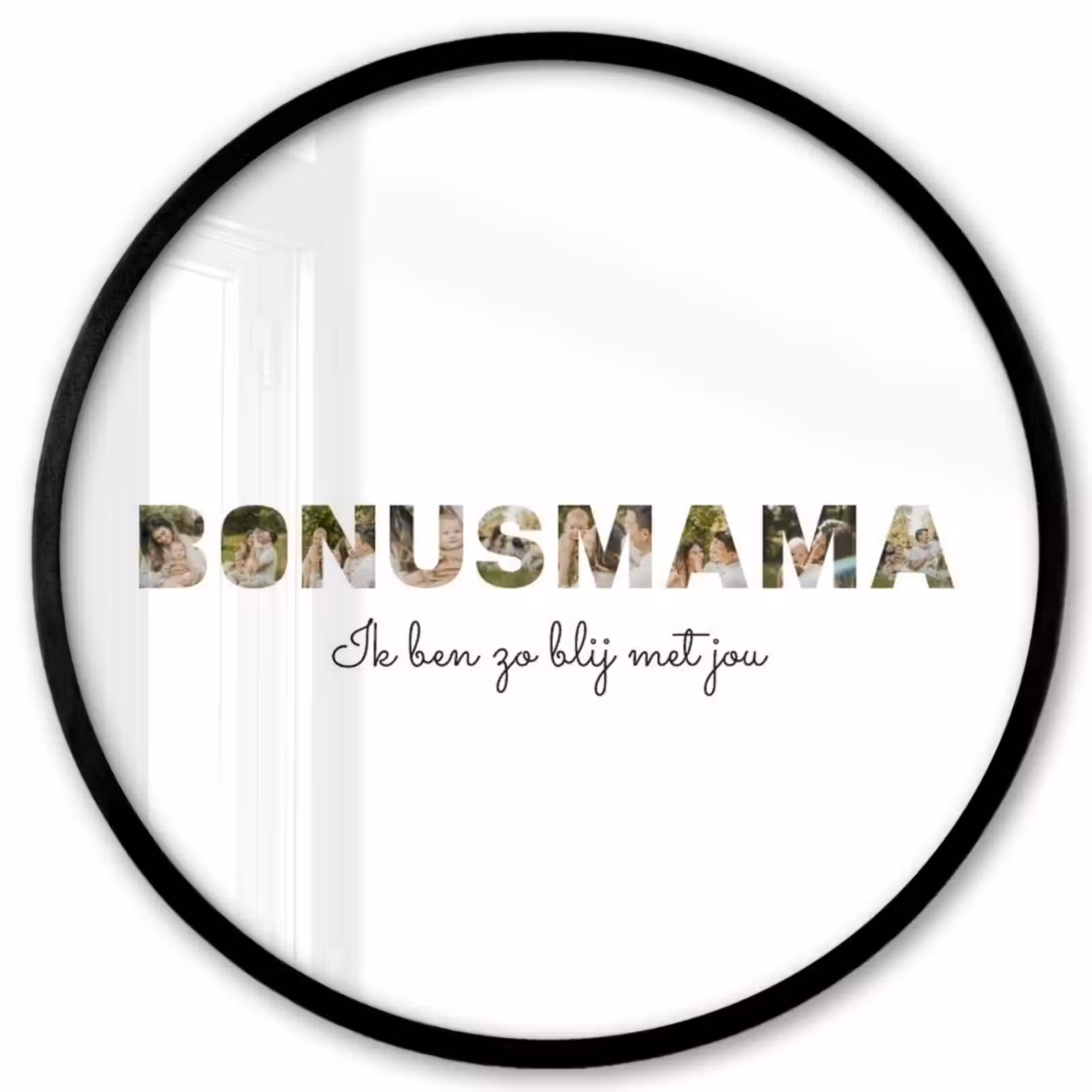 Gepersonaliseerde ronde fotolijst - Bonusmama - Lettercollage — 1