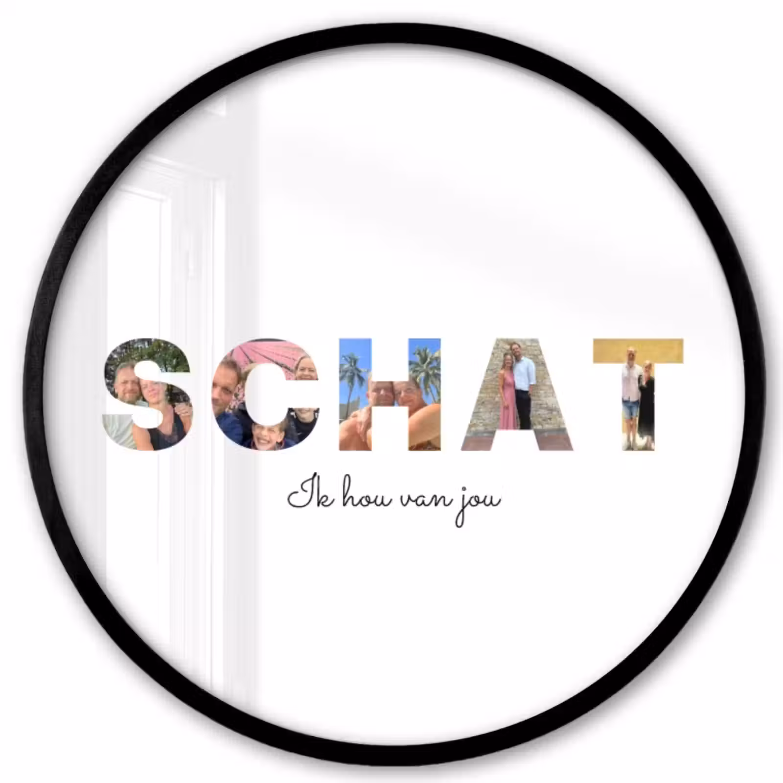 Gepersonaliseerde ronde fotolijst - Schat - Lettercollage — 1