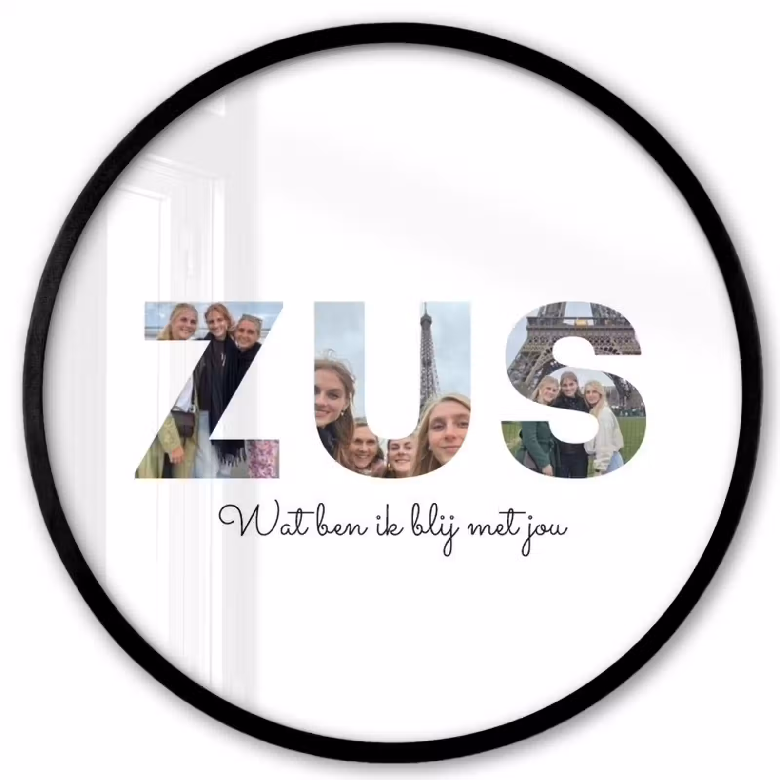 Gepersonaliseerde ronde fotolijst - Zus - Lettercollage — 1