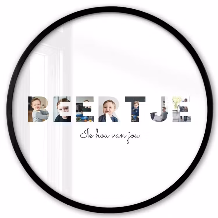 Gepersonaliseerde ronde fotolijst - Beertje - Lettercollage — 1
