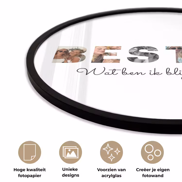 Gepersonaliseerde ronde fotolijst - Bestie - Lettercollage — 2