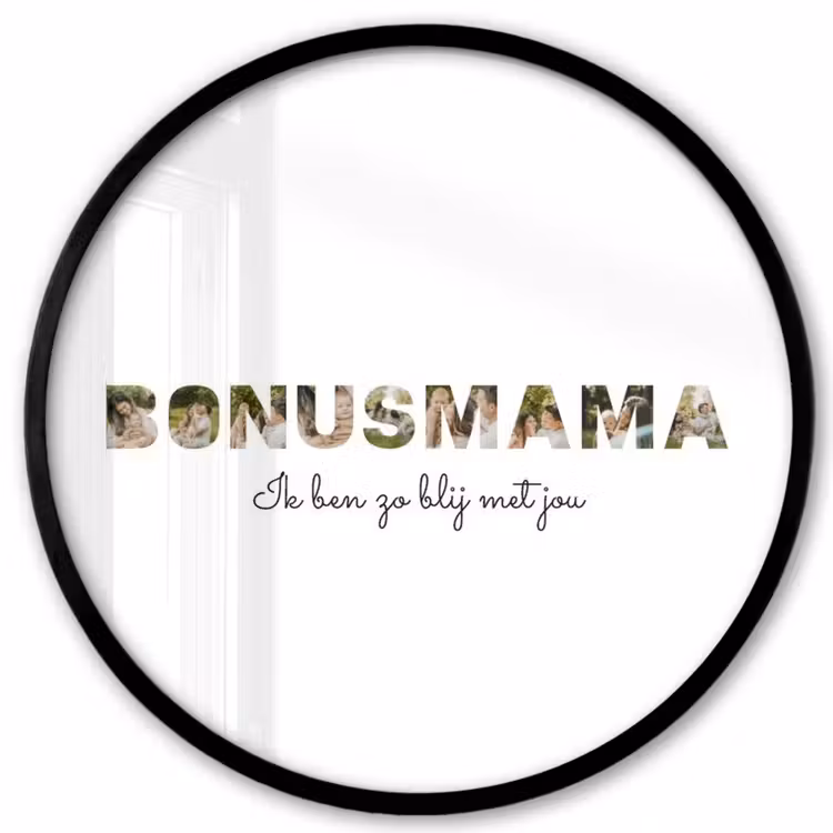 Gepersonaliseerde ronde fotolijst - Bonusmama - Lettercollage — 1