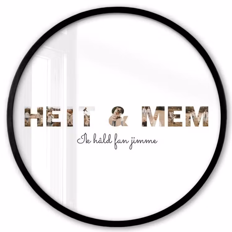 Gepersonaliseerde ronde fotolijst - Heit & Mem - Lettercollage — 1
