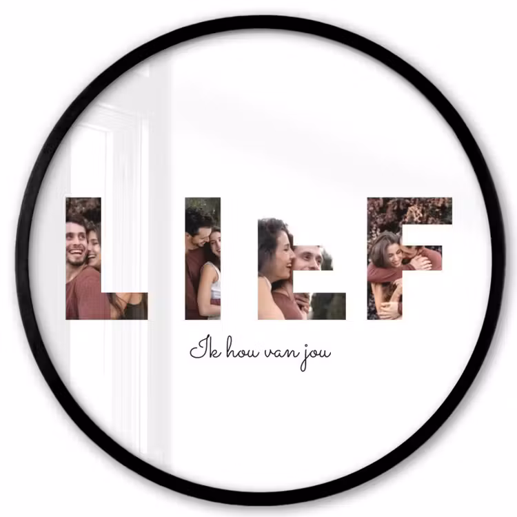 Gepersonaliseerde ronde fotolijst - Lief - Lettercollage — 1