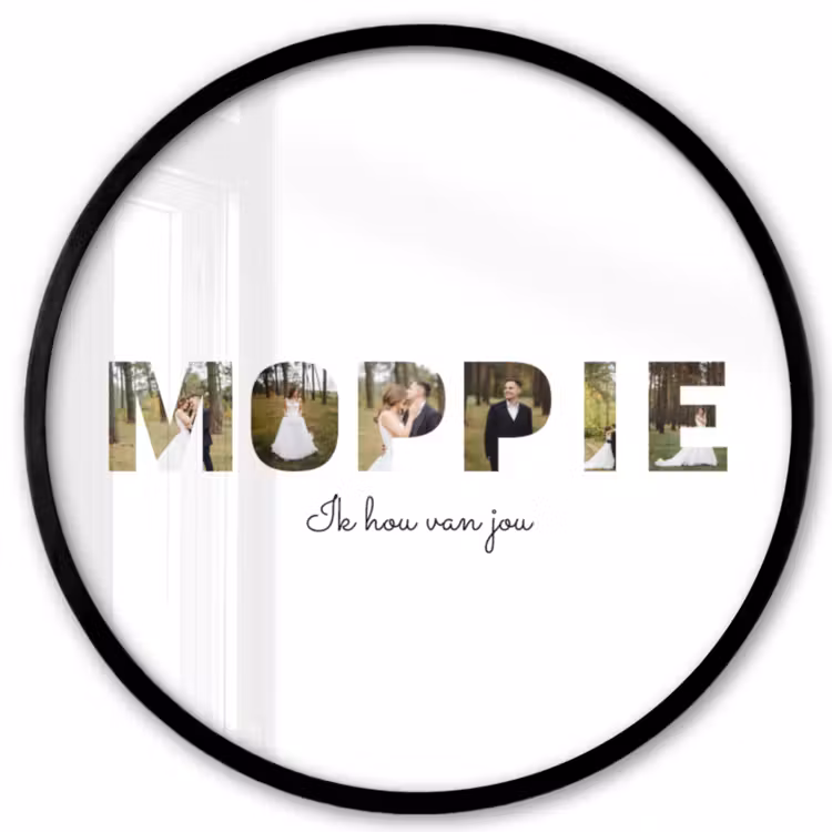 Gepersonaliseerde ronde fotolijst - Moppie - Lettercollage — 1