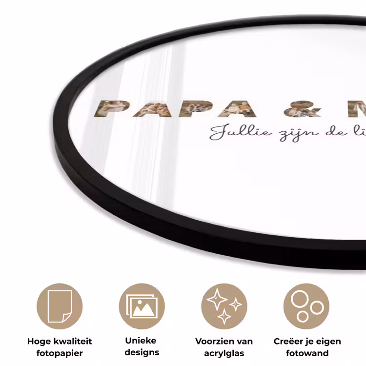 Gepersonaliseerde ronde fotolijst - Papa & Mama - Lettercollage — 2