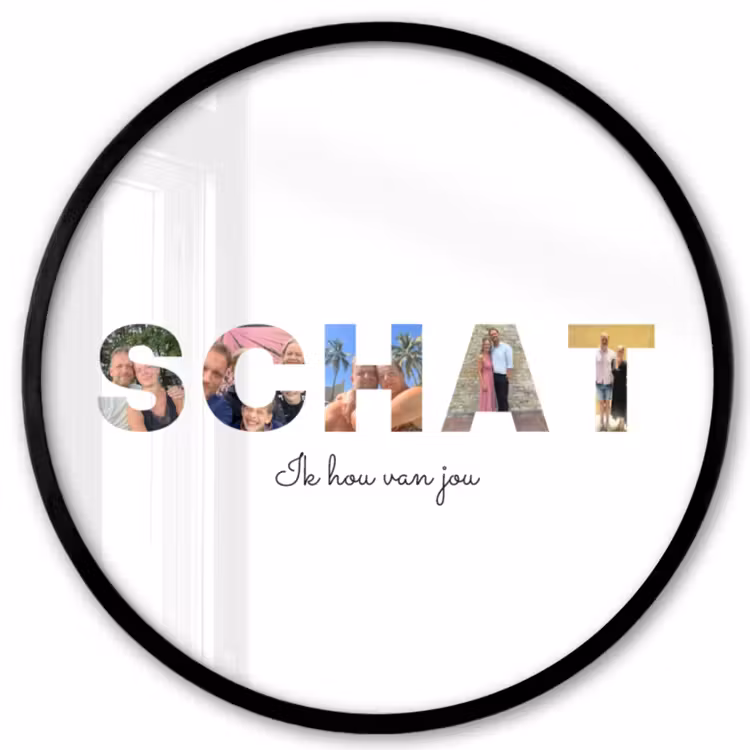 Gepersonaliseerde ronde fotolijst - Schat - Lettercollage — 1