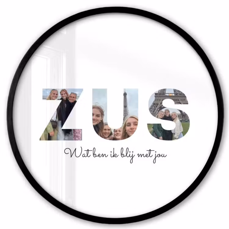 Gepersonaliseerde ronde fotolijst - Zus - Lettercollage — 1