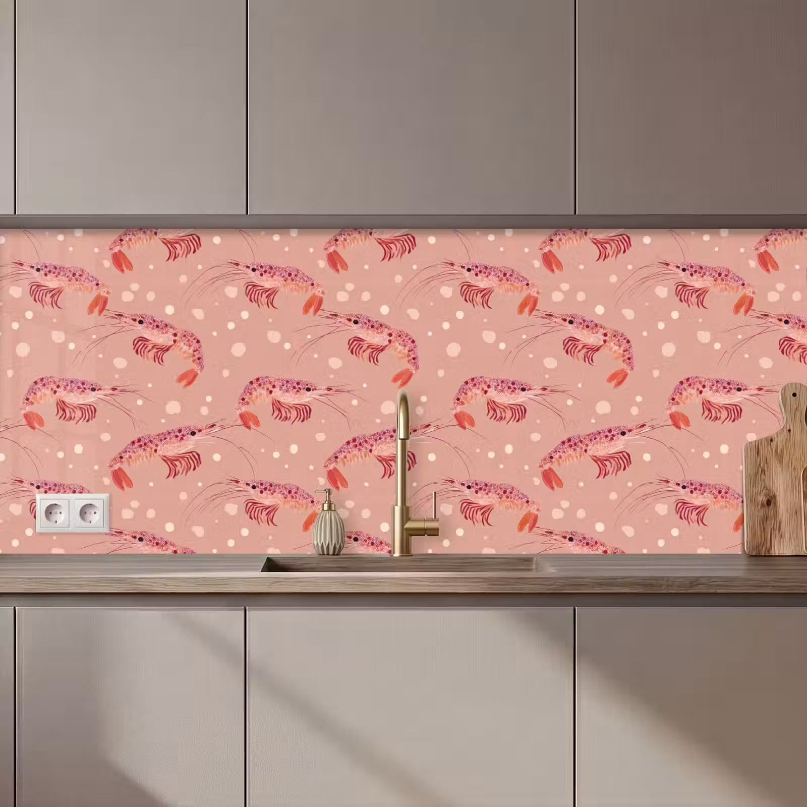 Spatscherm keuken - Garnalen - Stippen - Roze — 1